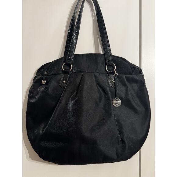 Travelon Black Tote Shoulder Bag Carry On Expandable Travel Turquoise Lining - Picture 2 of 14